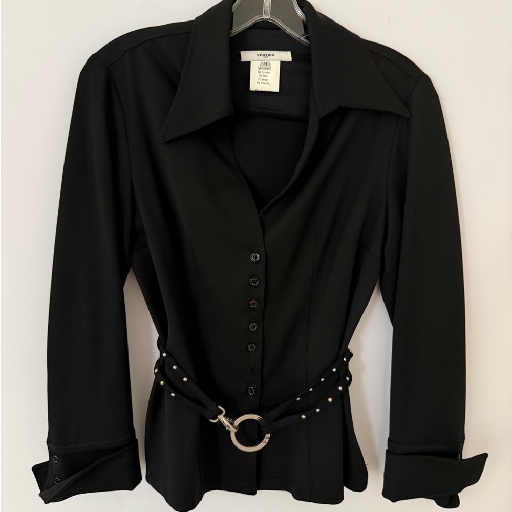 Vertigo Paris Black Button-Up Blazer with Belt